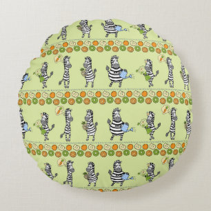 Zebras and Fruits Seamless Pattern Round Cushion