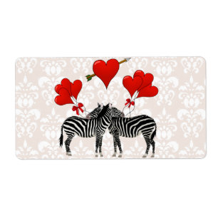 Zebras and hearts on pink damask