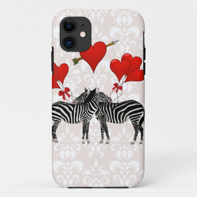 Zebras and hearts on pink damask Case-Mate iPhone case (Back)