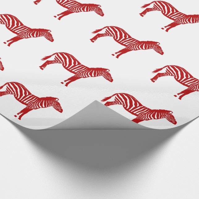 Zebras - Deep Red and White Wrapping Paper (Corner)