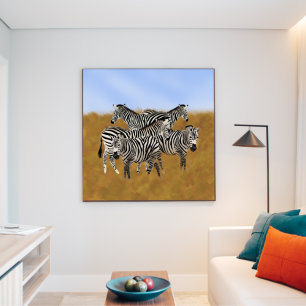 Zebras Grazing in Nature   Sunny Serengeti Canvas Print