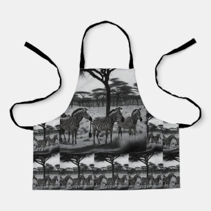 Zebras In Africa Oil Paint, Kids Full Print Apron