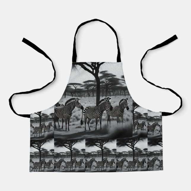 Zebras In Africa Oil Paint, Kids Full Print Apron (Front)