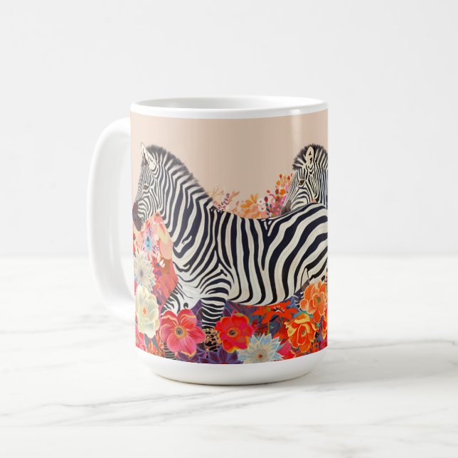 Zebras In Flowers Coffee Mug (Front Left)