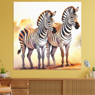 Zebras in Safari Serene African Wildlife Art Canvas Print