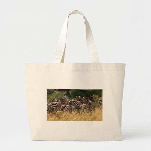 Zebras on the Move: A Journey of a Thousand Miles Large Tote Bag (Front)