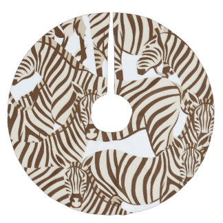 Zebras, wild savanna, seamless pattern brushed polyester tree skirt