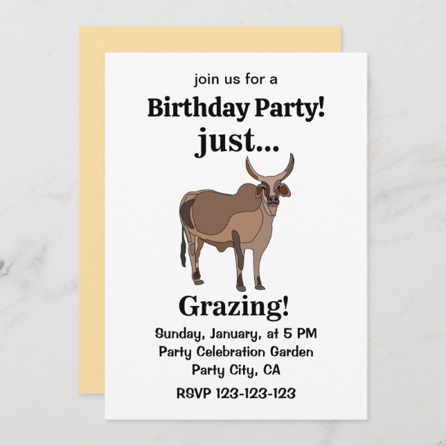 Zebu Cattle Cow Animal Birthday Party Invitation (Front/Back)
