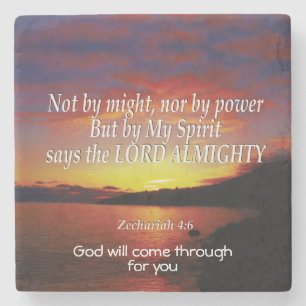 Zechariah 4 NOT BY MIGHT Christian Inspirational Stone Coaster