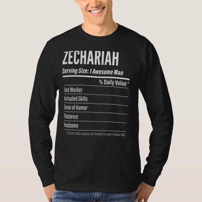 Zechariah Serving Size Nutrition Label Calories T-Shirt (Front)
