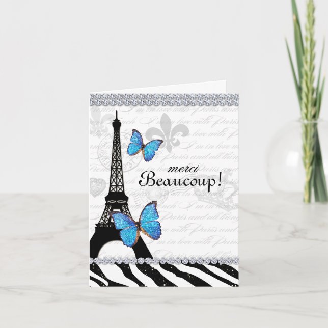 Zee Paris Thank You Eiffel Tower Zebra Butterfly  Card (Front)