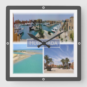 zEG065 mosaic of HURGHADA Red Sea in Egypt, Square Wall Clock