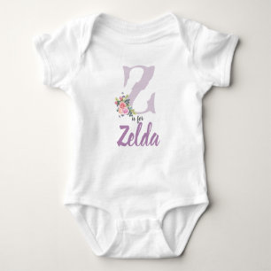 Zelda Name Reveal Floral Letter Z Vintage Flower Baby Bodysuit
