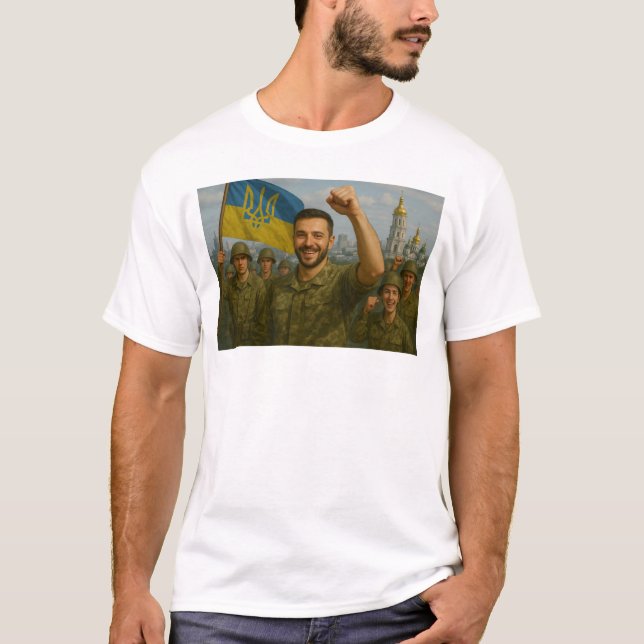 Zelensky in Kyiv With Ukrainian Defenders T-Shirt (Front)