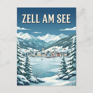 Zell am See Austria Snowy Alpine Lake Poster Postcard