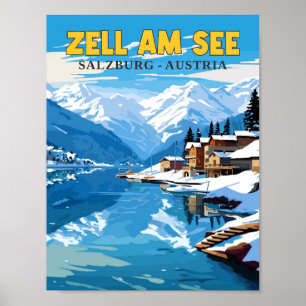 Zell Am See Austria vintage travel illustration Poster