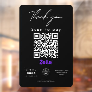 Zelle QR Code Logo Scan to Pay Thank you Black