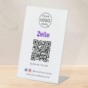 Zelle QR Code Payment Scan to Pay Business Logo Pedestal Sign