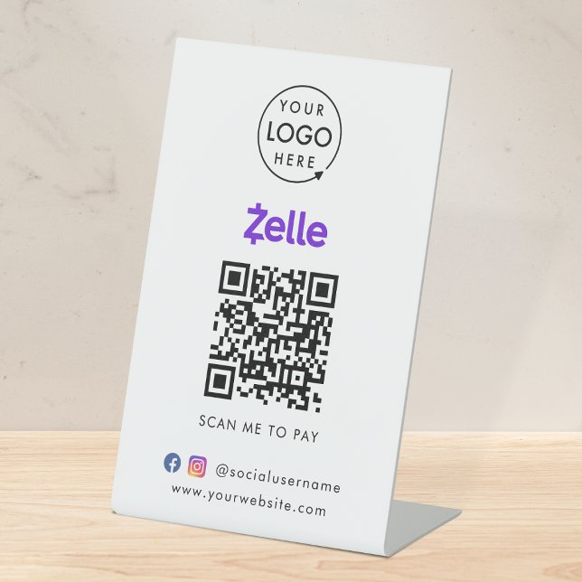 Zelle QR Code Payment | Scan to Pay Business Logo Pedestal Sign (Creator Uploaded)