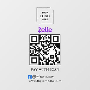 Zelle QR Code Scan to Pay Window Cling