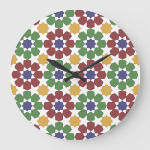 zellige Pattern Moroccan Ceramic Art Traditional Large Clock