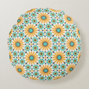Zellige Radiance: Colourful Andalusian Geometry Round Cushion
