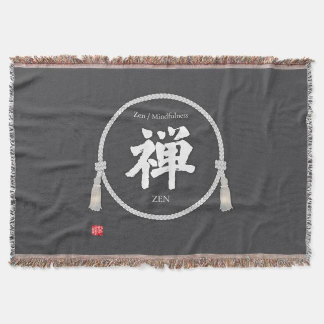 Zen – 禅 Kanji with Braided Circle Throw Blanket (Front)