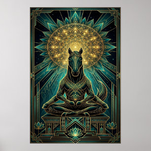Zen Art Deco Horse Silhouette Spiritual Gold Poster