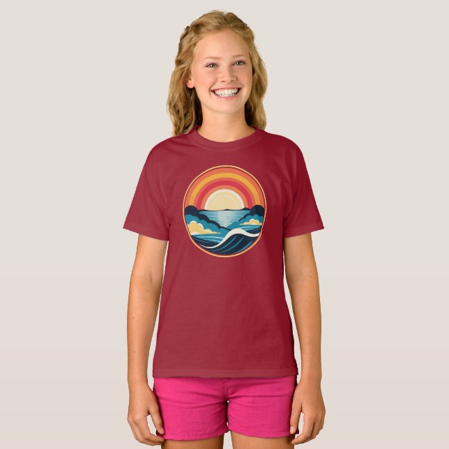 Zen Art Deco Sunset over Water T-Shirt (Front Full)