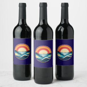 Zen Art Deco Sunset over Water Wine Label