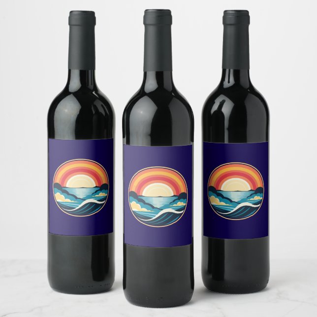 Zen Art Deco Sunset over Water Wine Label (Bottles)