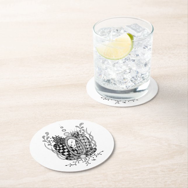 Zen Art: Floral Design, Ovals -  Round Paper Coaster (Insitu)