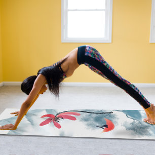 Zen Art Red Lotus Flower Mountain Background Yoga Mat