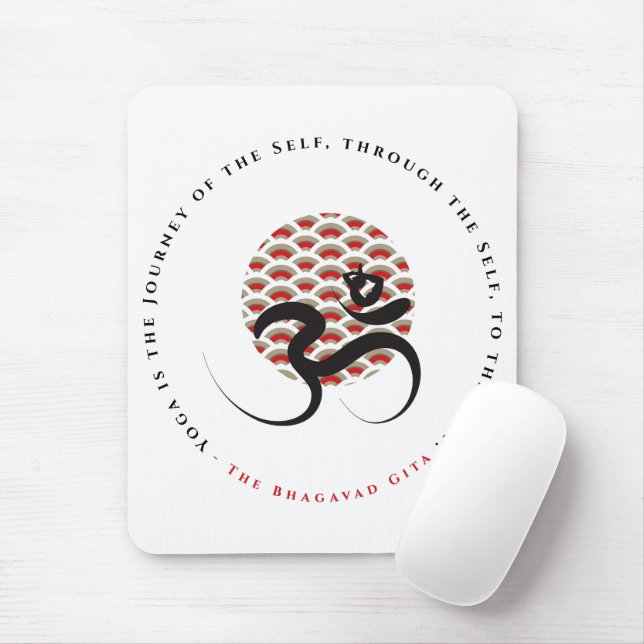 Zen Asian Red Sun Yoga Modern Calligraphy Om Aum Mouse Pad (With Mouse)