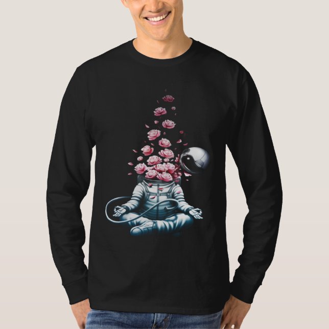Zen Astronaut Meditating In Space Yoga Namaste Ros T-Shirt (Front)