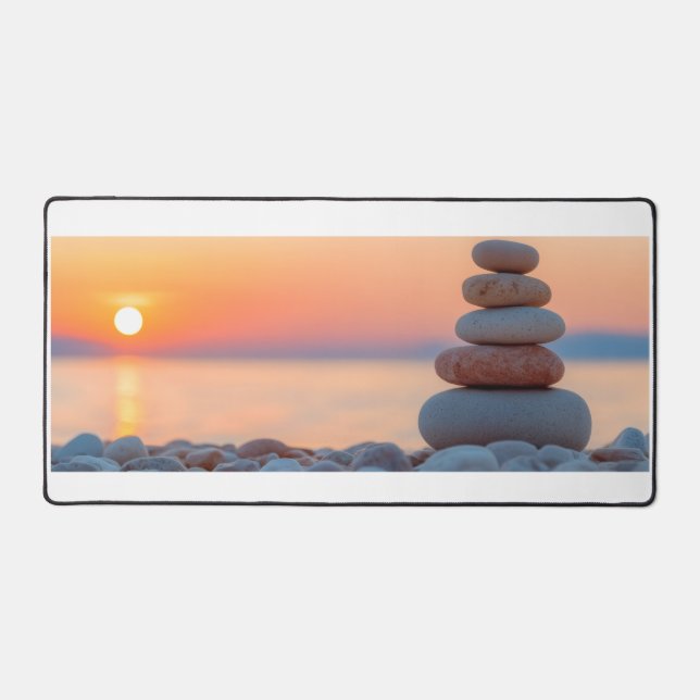 Zen Balanced Stones Ocean Sunset Large Desk Mat (Front)