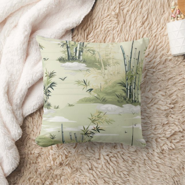 Zen Bamboo Forest Botanical Pattern (1) Cushion (Blanket)
