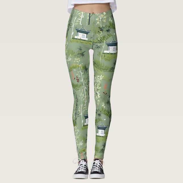 Zen Bamboo Forest Botanical Pattern (1) Leggings (Front)