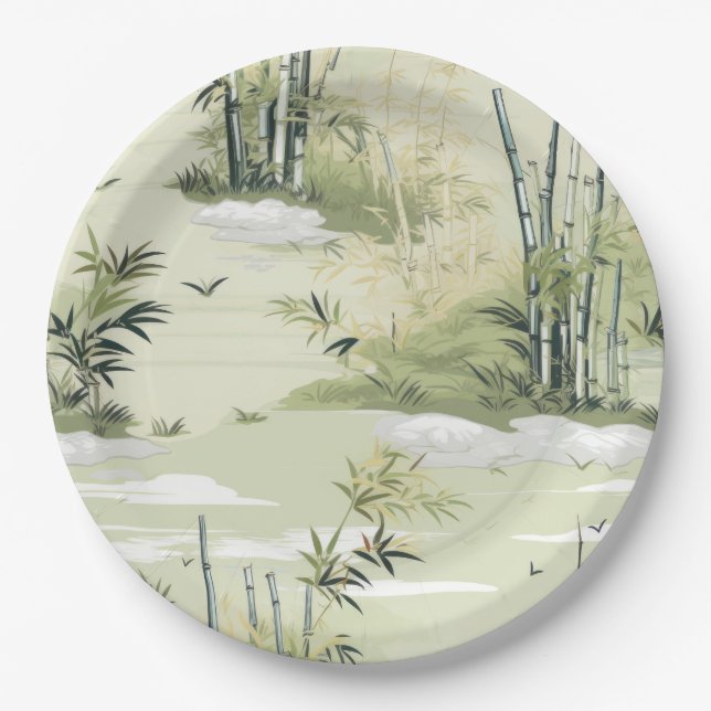 Zen Bamboo Forest Botanical Pattern (1) Paper Plate (Front)