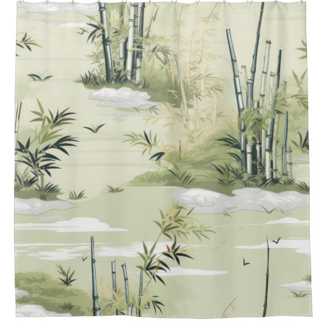 Zen Bamboo Forest Botanical Pattern (1) Shower Curtain (Front)