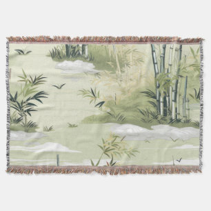 Zen Bamboo Forest Botanical Pattern (1) Throw Blanket
