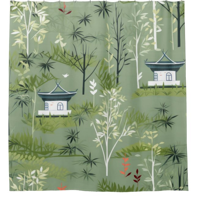 Zen Bamboo Forest Botanical Pattern (2) Shower Curtain (Front)