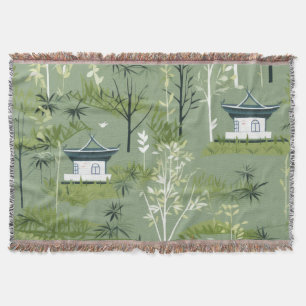 Zen Bamboo Forest Botanical Pattern (2) Throw Blanket