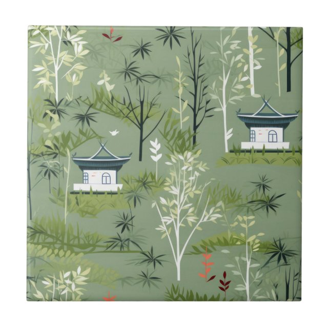 Zen Bamboo Forest Botanical Pattern (2) Tile (Front)
