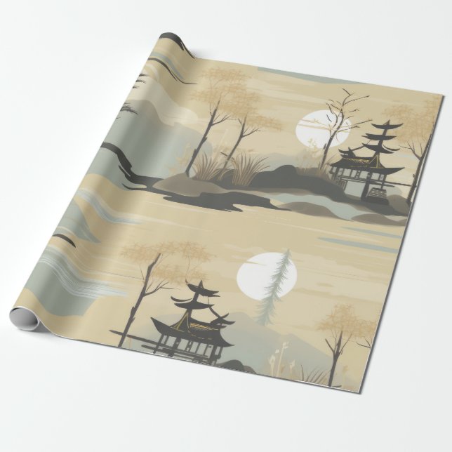 Zen Bamboo Forest Botanical Pattern (4) Wrapping Paper (Unrolled)