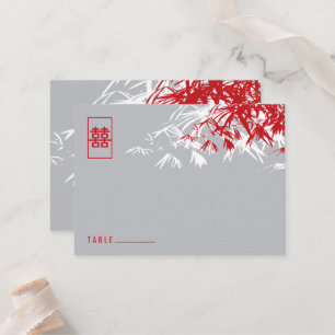 Zen Bamboo Leaves Double Happiness Chinese Wedding Place Card