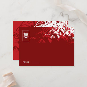 Zen Bamboo Leaves Double Happiness Chinese Wedding Place Card