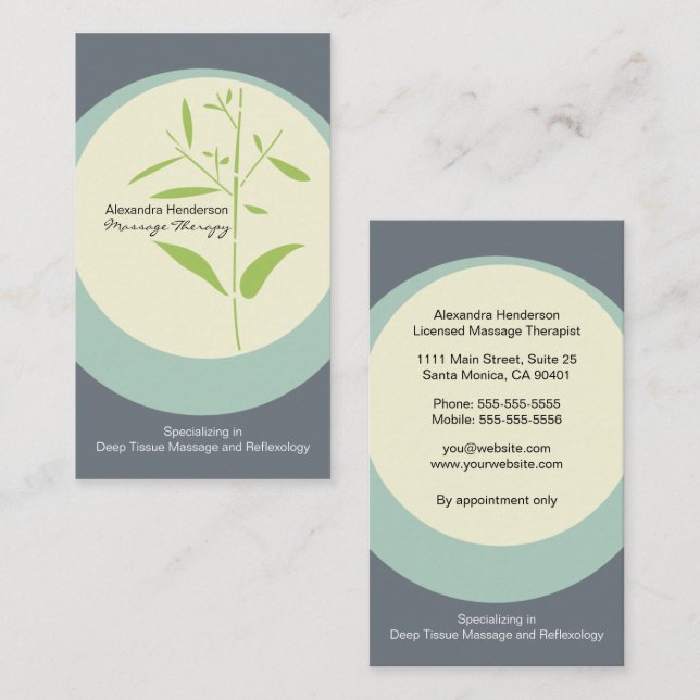 Zen Bamboo Massage Therapy Business Card - Grey (Front/Back)