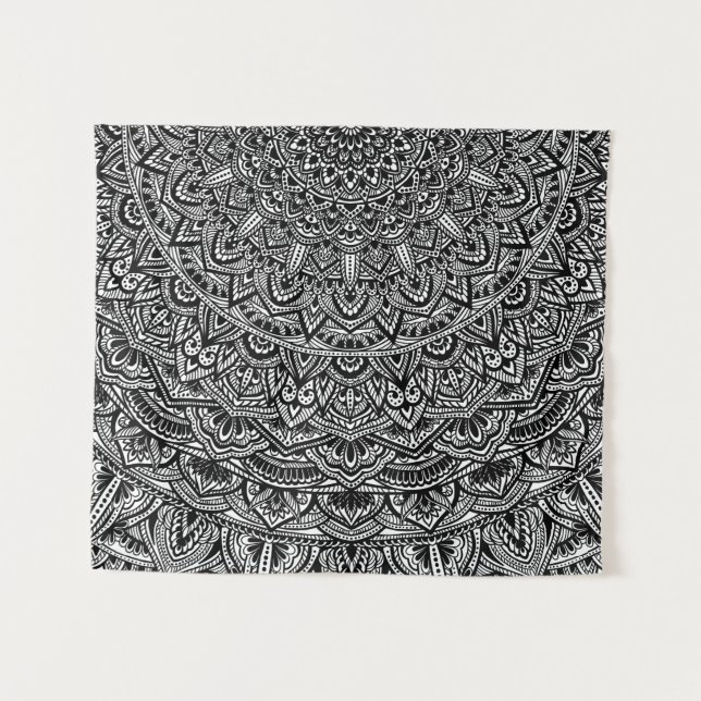 Zen Black and white Mandala Tapestry (Front (Horizontal))
