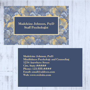 Zen Blue Gold Ginkgo Psychiatrist or Counselor Business Card